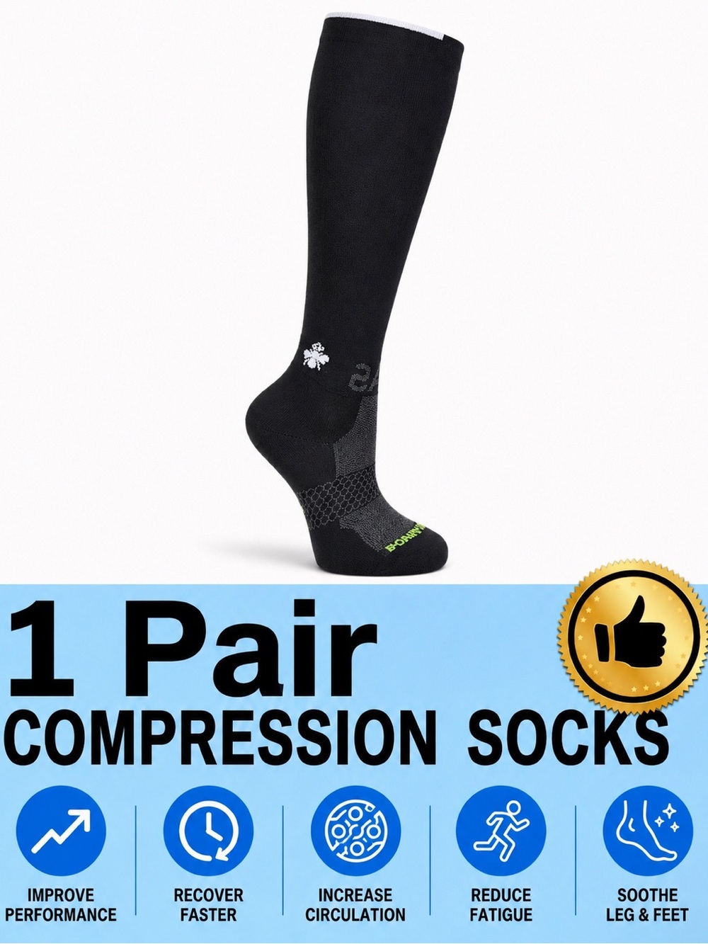 Bombas Sport Compression Knee High Socks M Onyx - Picture 3 of 6